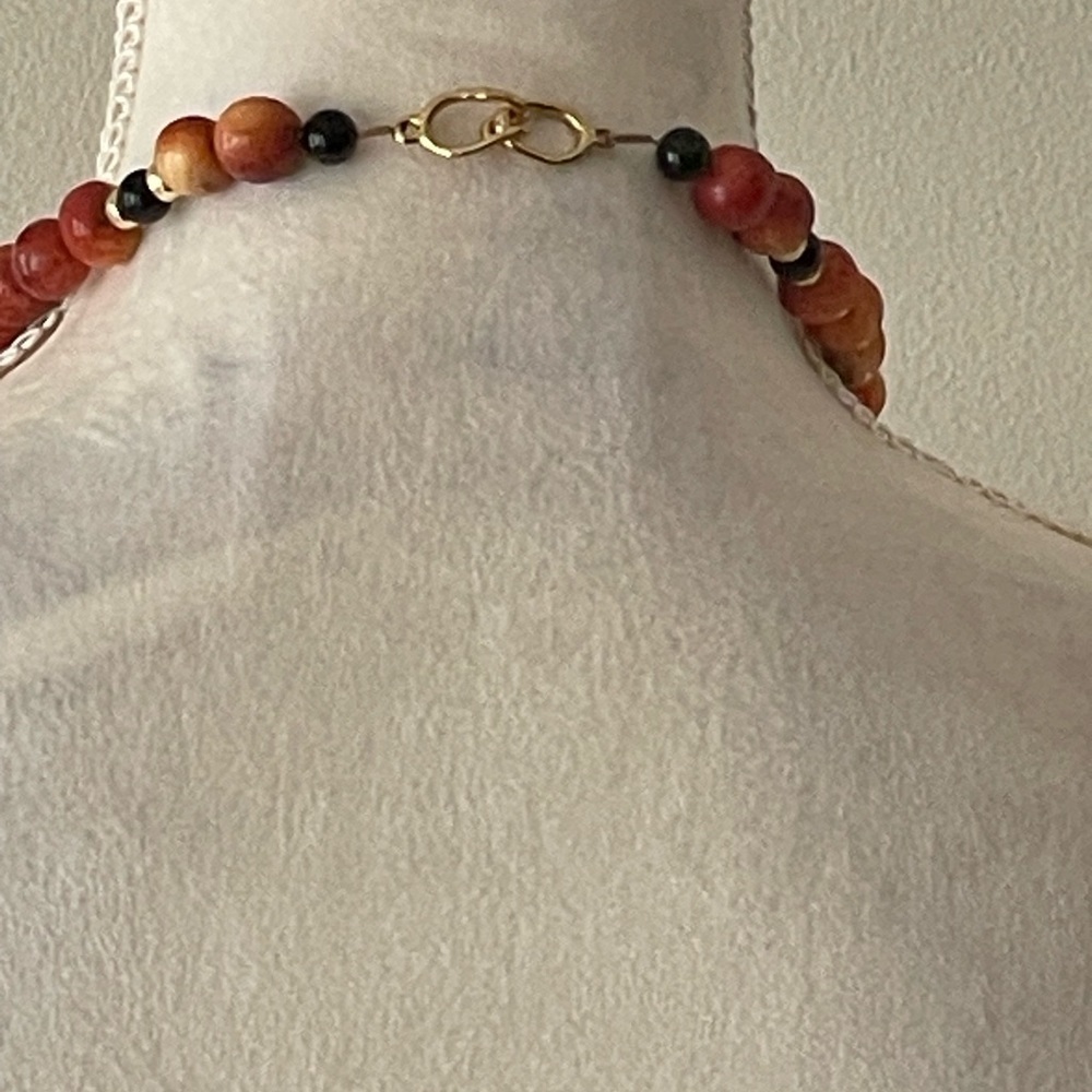 Coral Beaded Statement Necklace Large Round Pendant Boho Artisan - Picture 8 of 8